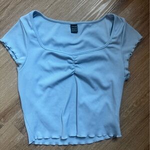SHEIN Light Blue Ribbed Ruched Crop Top
